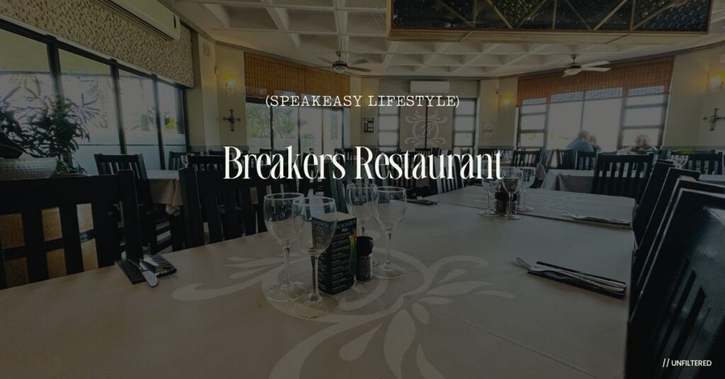 Interior dining table setup at Breakers Restaurant in Uvongo, South Coast.