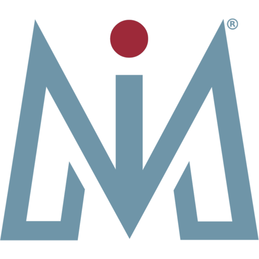 Innovative Marketing SA registered brandmark icon featuring a geometric slate blue IM emblem with a maroon dot